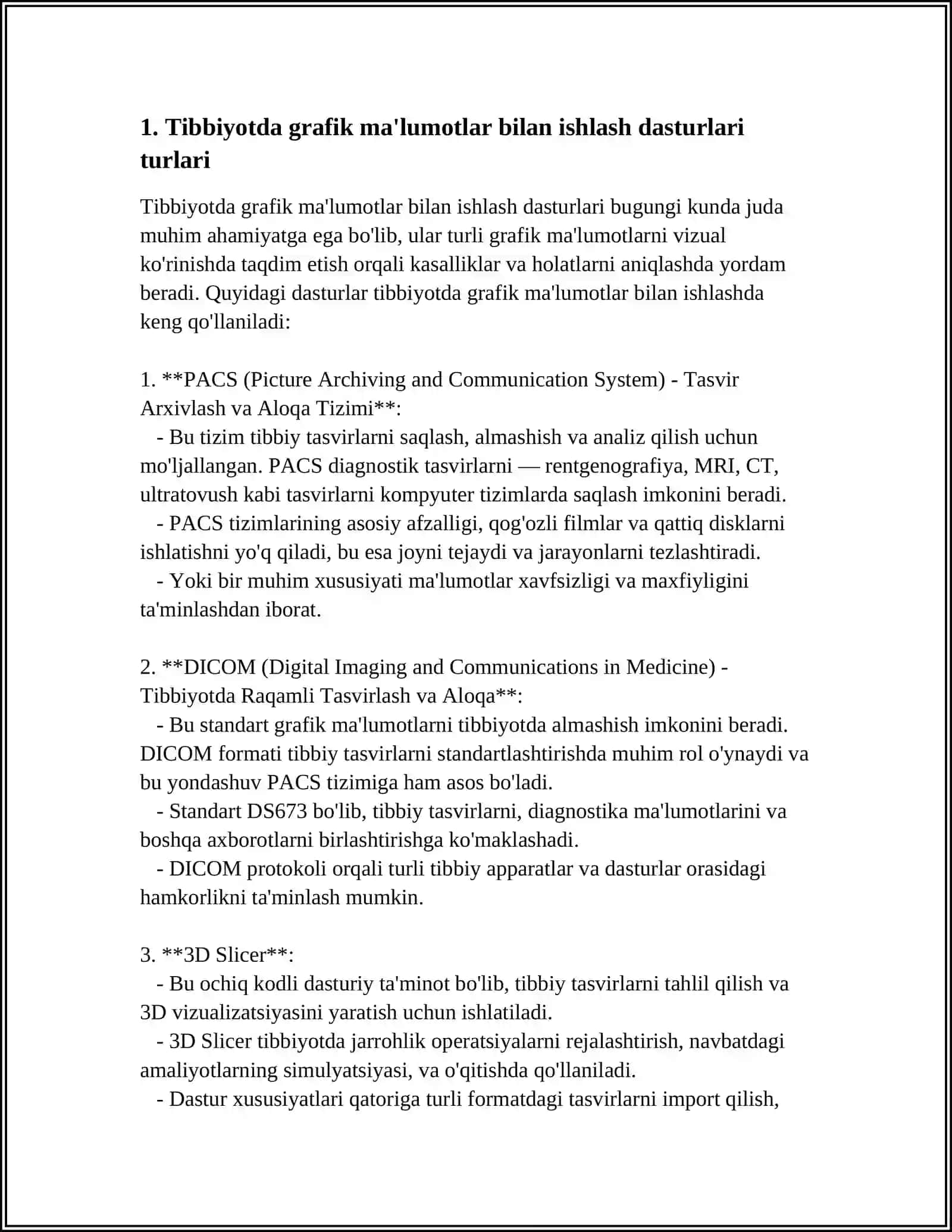 TIBBIYOT GRAFIK MALUMOTLAR USTIDA ISHLASH DASTURIY TAMINOT 3