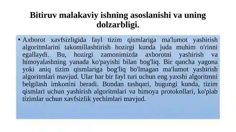AXBOROT XAVFSIZLIGIDA FAYL TIZIM QISMLARIGA MA’LUMOT YASHIRISH ALGORITMLARINI TAKOMILLASHTIRISH 3