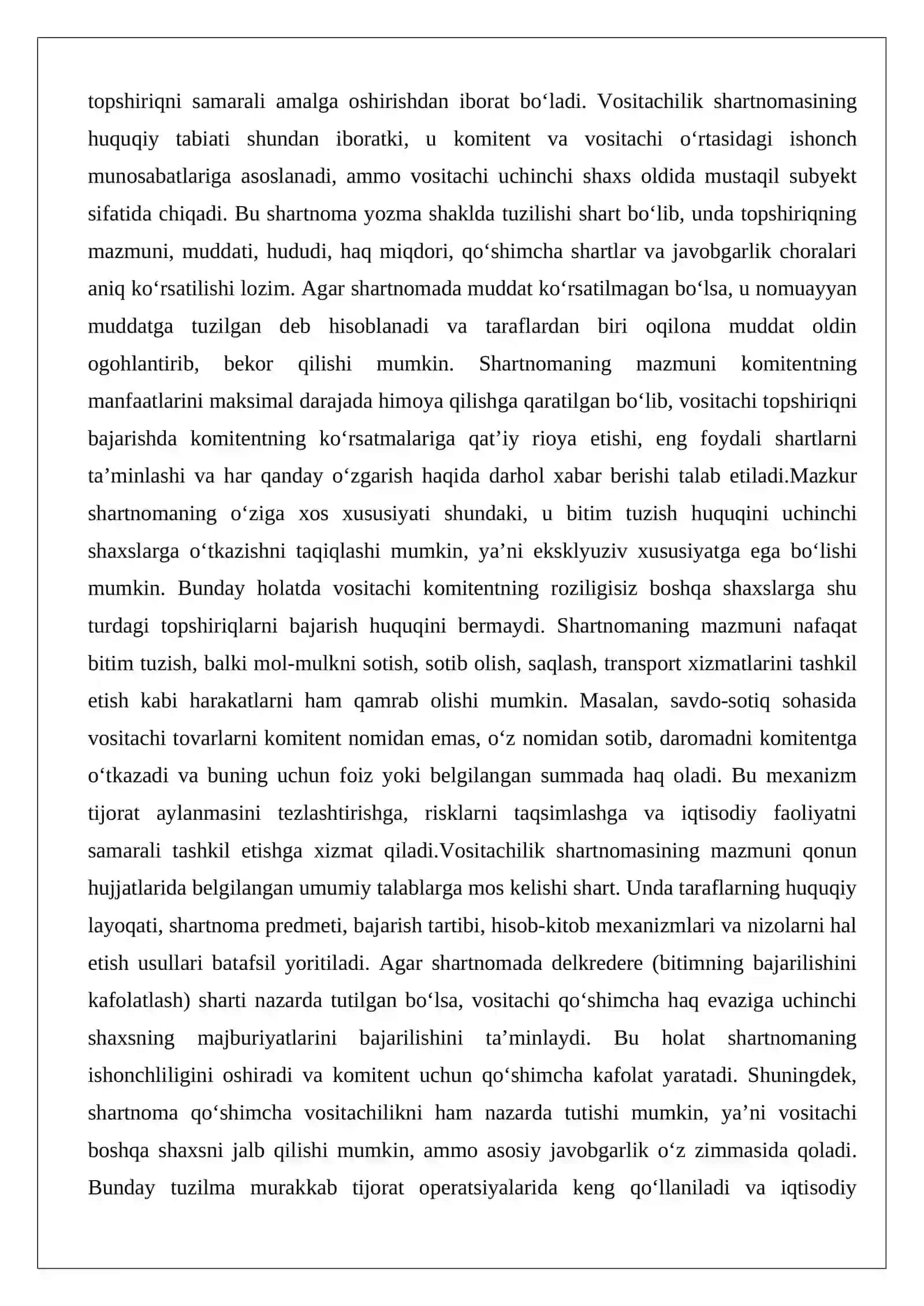 Vositachilik, komissiya va agentlik shartnomalarining o‘zaro farqlari 3