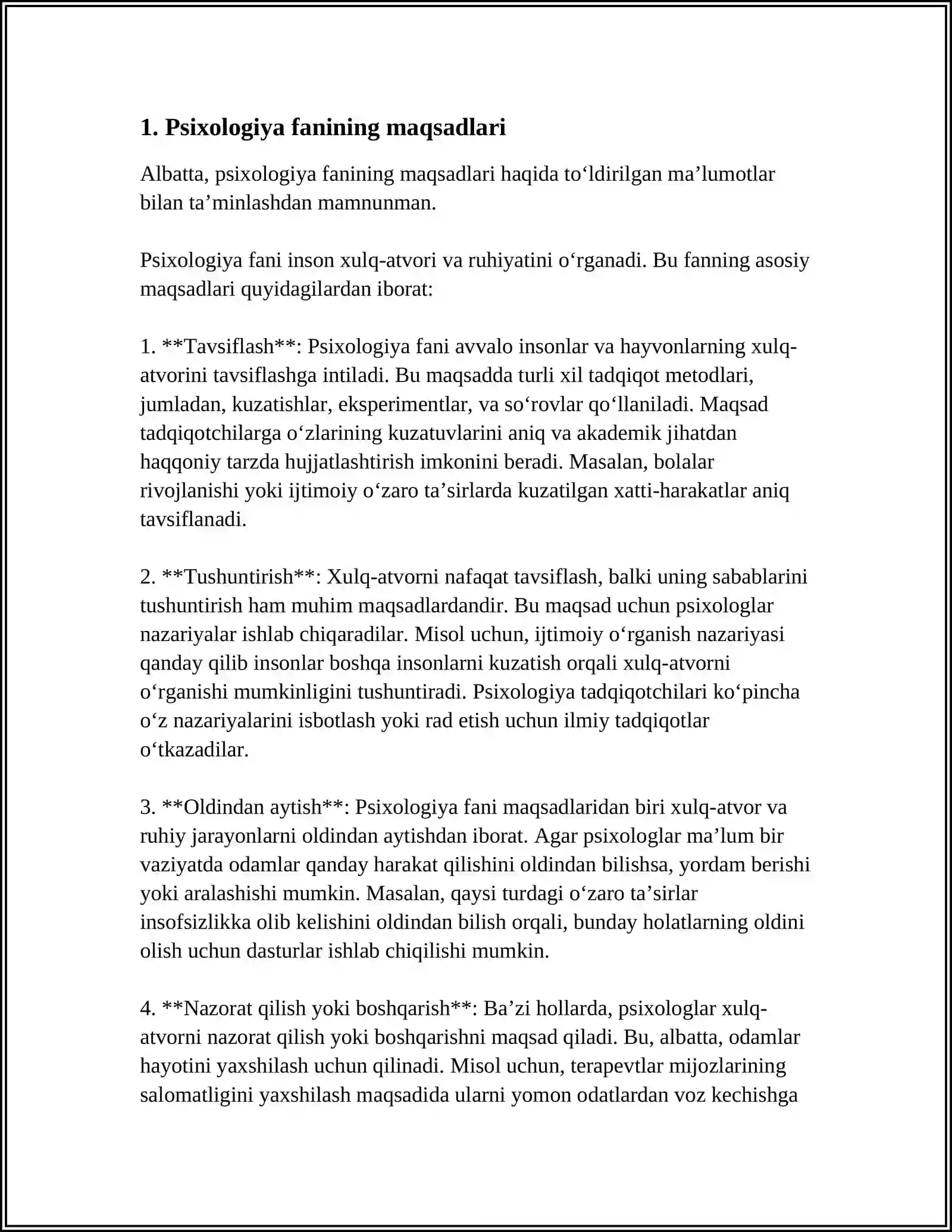 PSIXOLOGIYA FANINING MAQSAD VA VAZIFALARI. ONG HAQIDA TUSHUNCHA VA UNING HOSSALARI 3