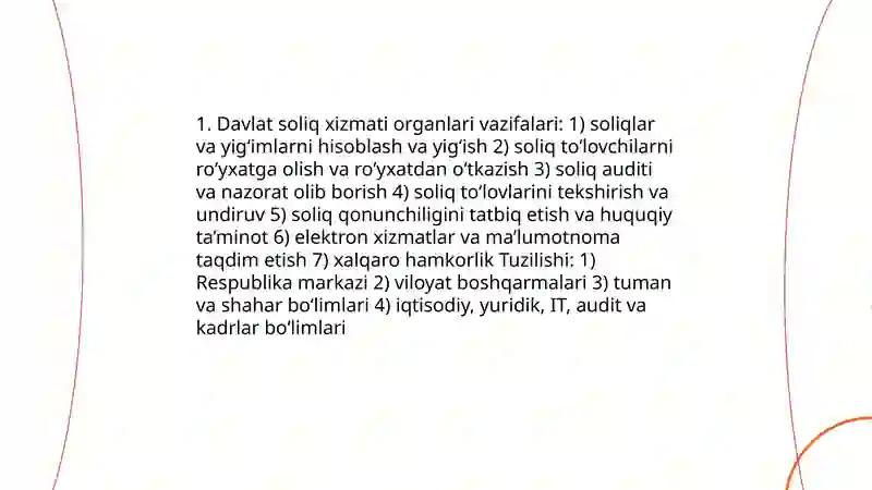 Davlat soliq xizmati organlarining vazifalari va tuzilishi 3