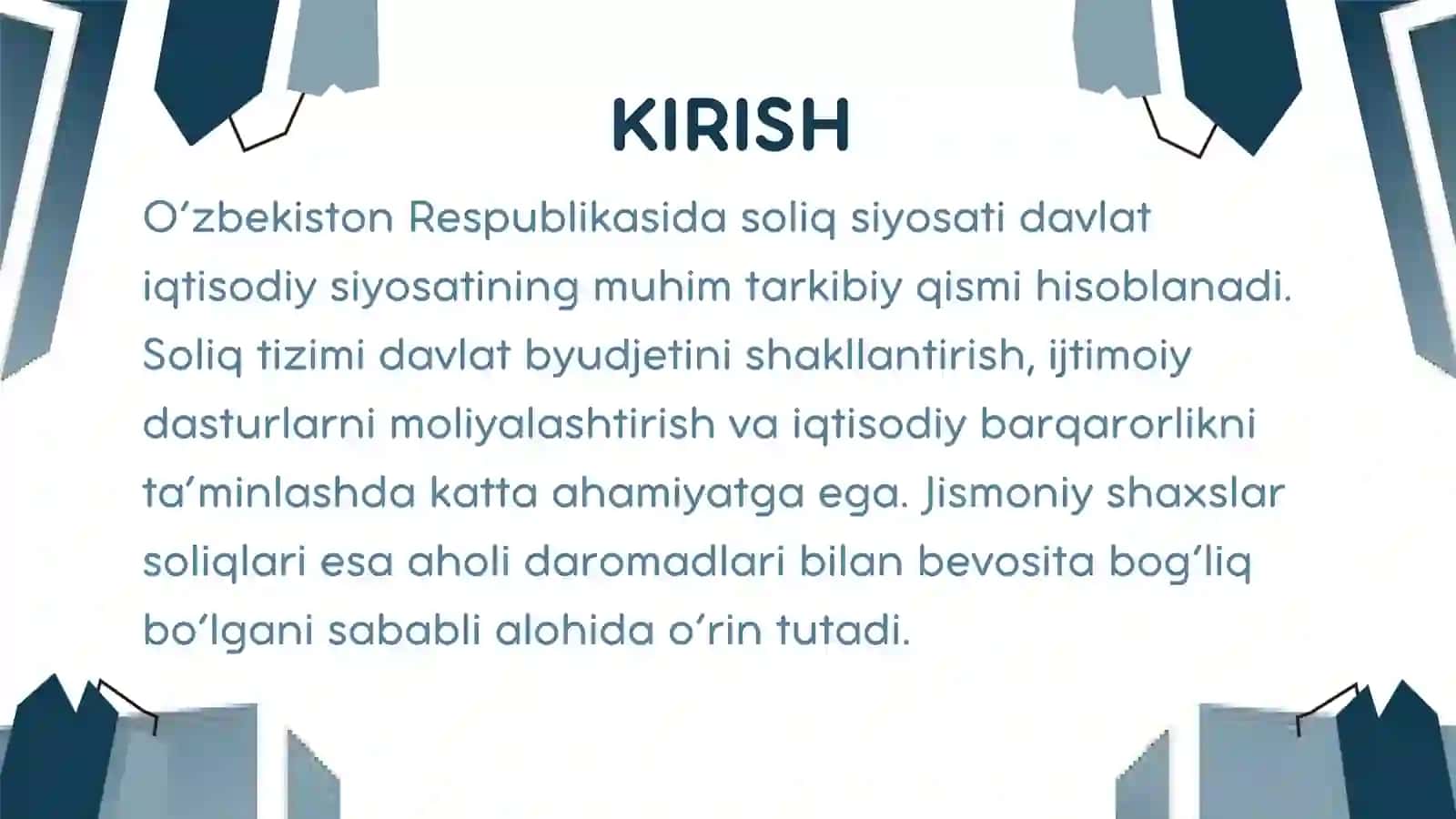O'zbekiston Respublikasida soliq siyosatining ustuvor yo'nalishlari. Jismoniy shaxslar soliqlari misolida 3