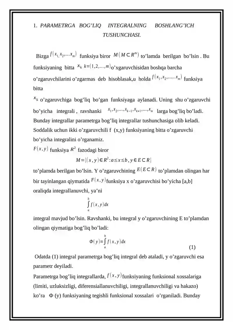 PARAMETRGA BOG’LIQ INTEGRALLAR 3