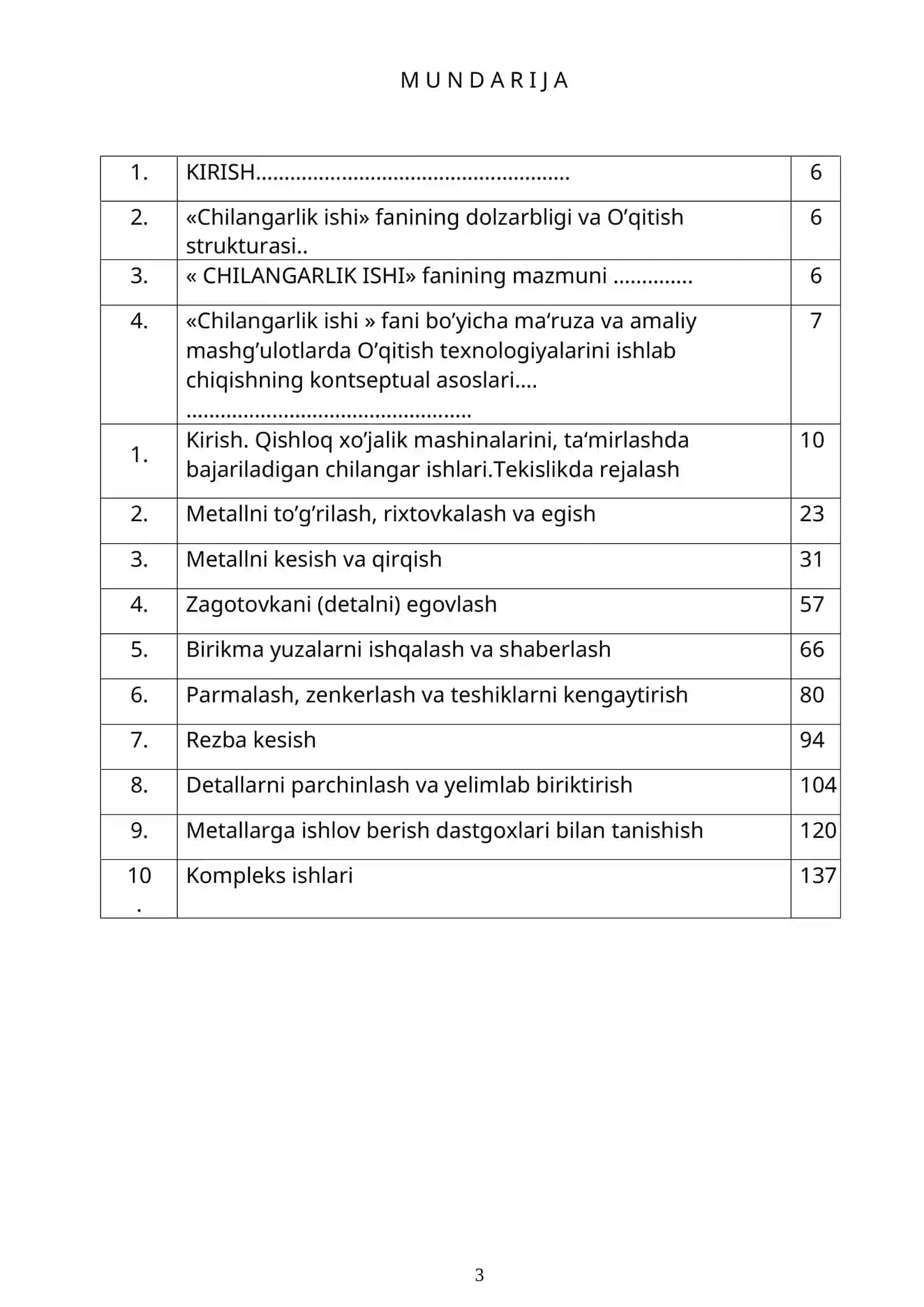 CHILANGARLIK ISHI O’QUV amaliyotidan O‘QITISH MATERIALLARI 3