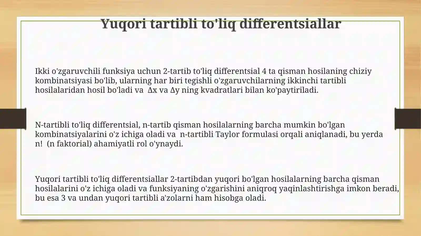 Ko`p o`zgaruvchili funksiyaning yuqori tartibli xosila va differensiali.Teylor formulasi 3