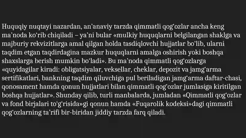 O`ZBEKISTONDA QIMMATLI QOG`OZLAR EMISSIYASI 3