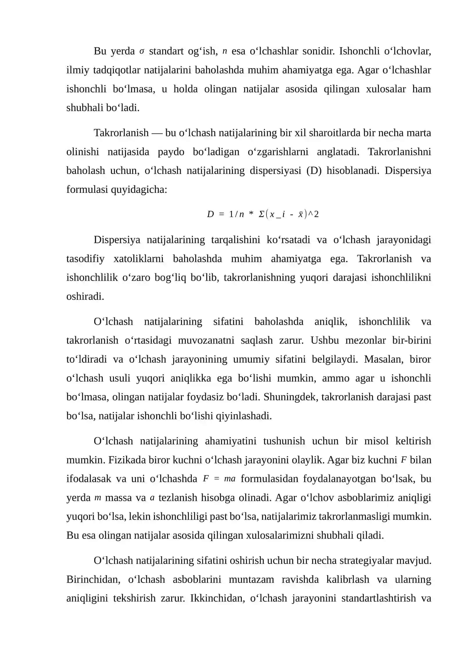 Oʻlchash natijalarini sifat mezonlari 3
