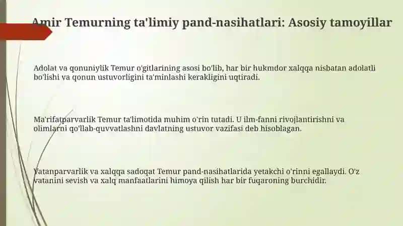 Amir Temuroʻgʻitlariningtarbiyaviyahamiyati.MirzoUlugʻbekningpedagogikgʻoyalari 3