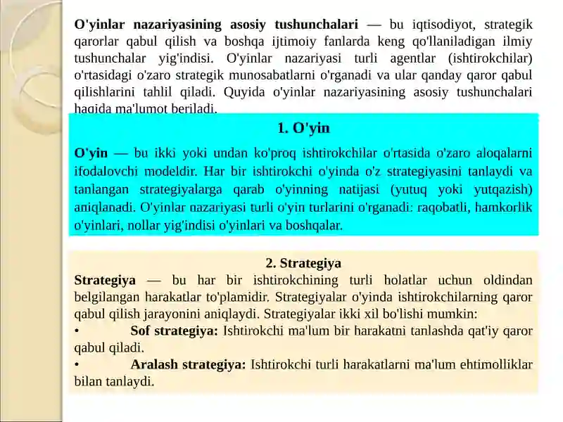 O‘yinlar nazariyasi va o‘zaro hamkorliklarni modellashtirish 3