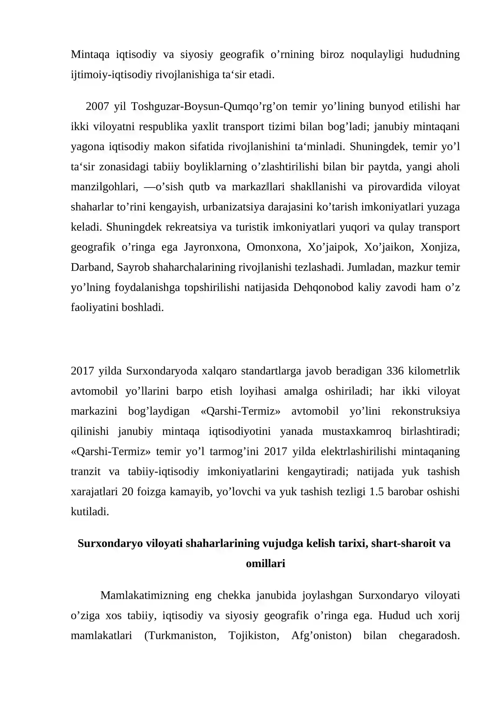 SURXONDARYO VILOYATI MUSTAQILLIK YILLARIDA. Janubiy O’zbekiston shaharlariga umumiy tavsif 3