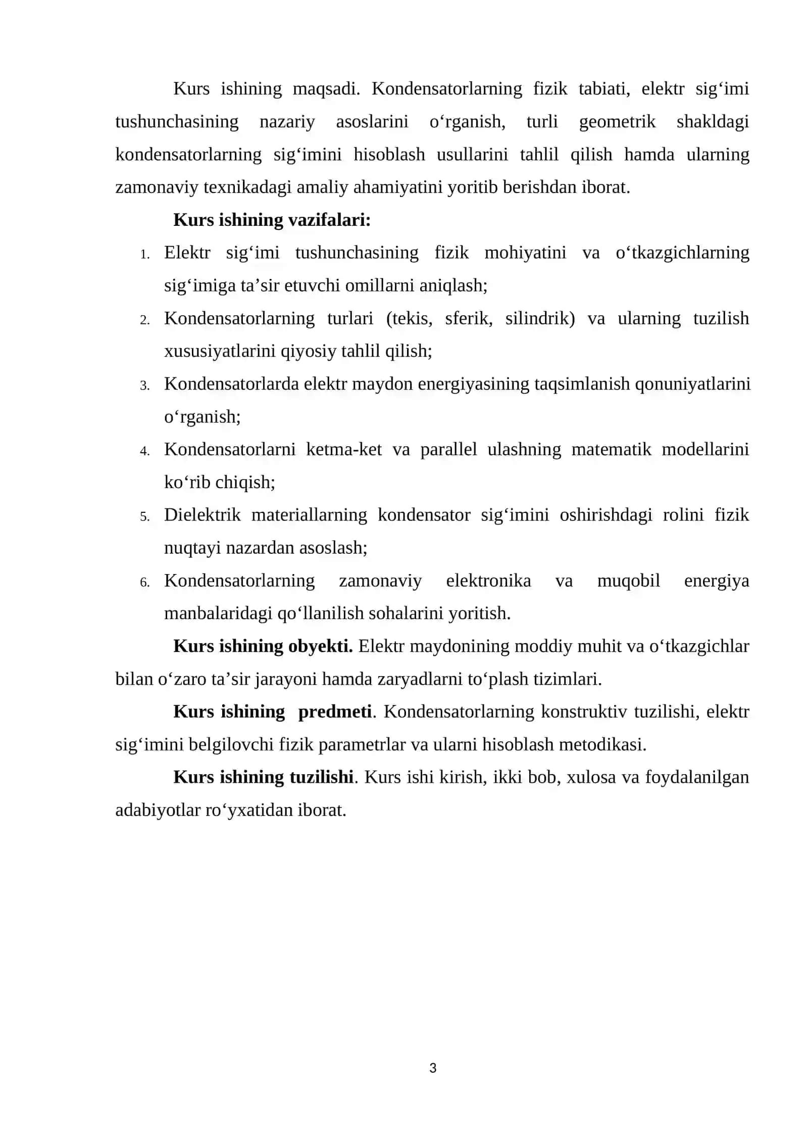 KONDENSATORLAR VA ULARNING ELEKTR SIG‘IMI MUNDARIJA VA ULARNING ELEKTR SIG‘IMI MUNDARIJA 3
