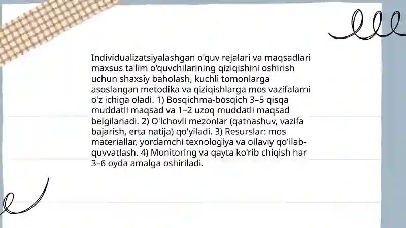 Individualizatsiyalashgan o'quv rejalari va maqsadlari 3