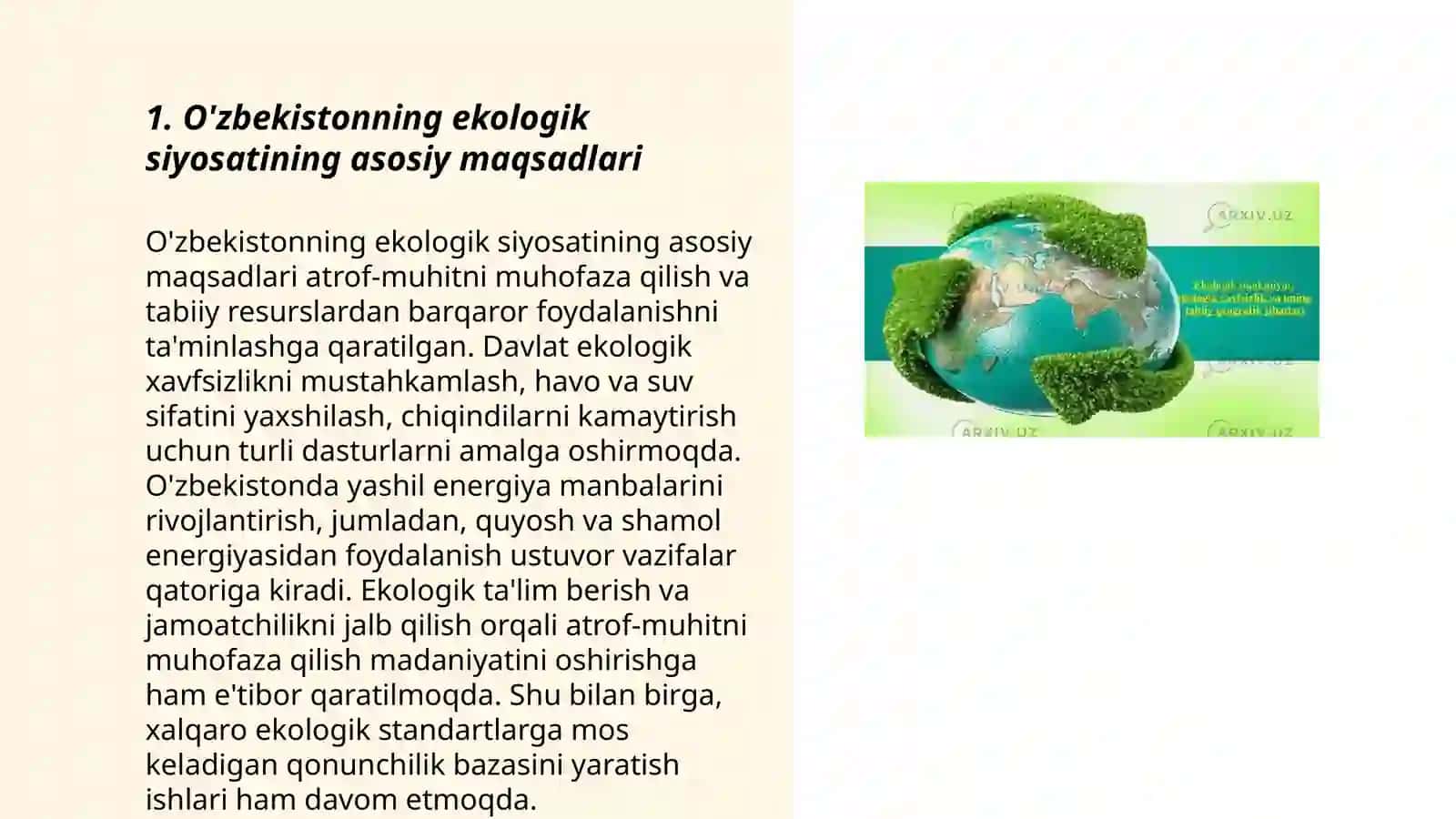 OʻZBEKISTON EKOLOGIK SIYOSATINING MOHIYATI VA UNING BUGUNGI KUNDAGI AHAMIYATI 3