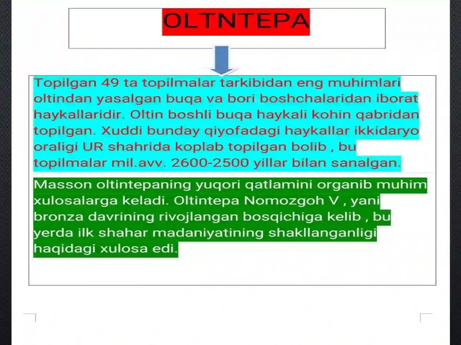 OLTINTEPA YODGORLIGINI O'RGANISH 3