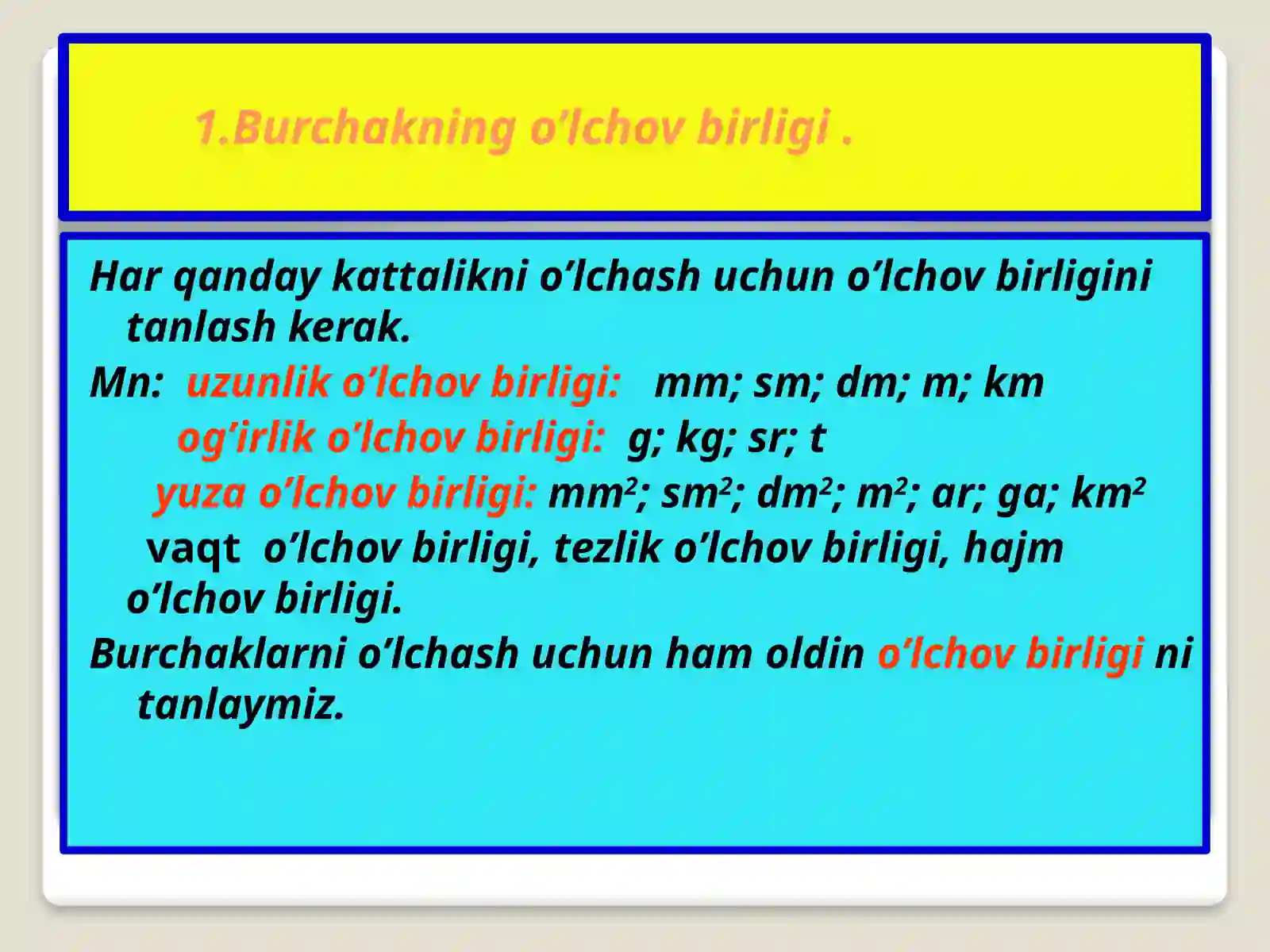 Burchaklarni o'lchash.Transport 3