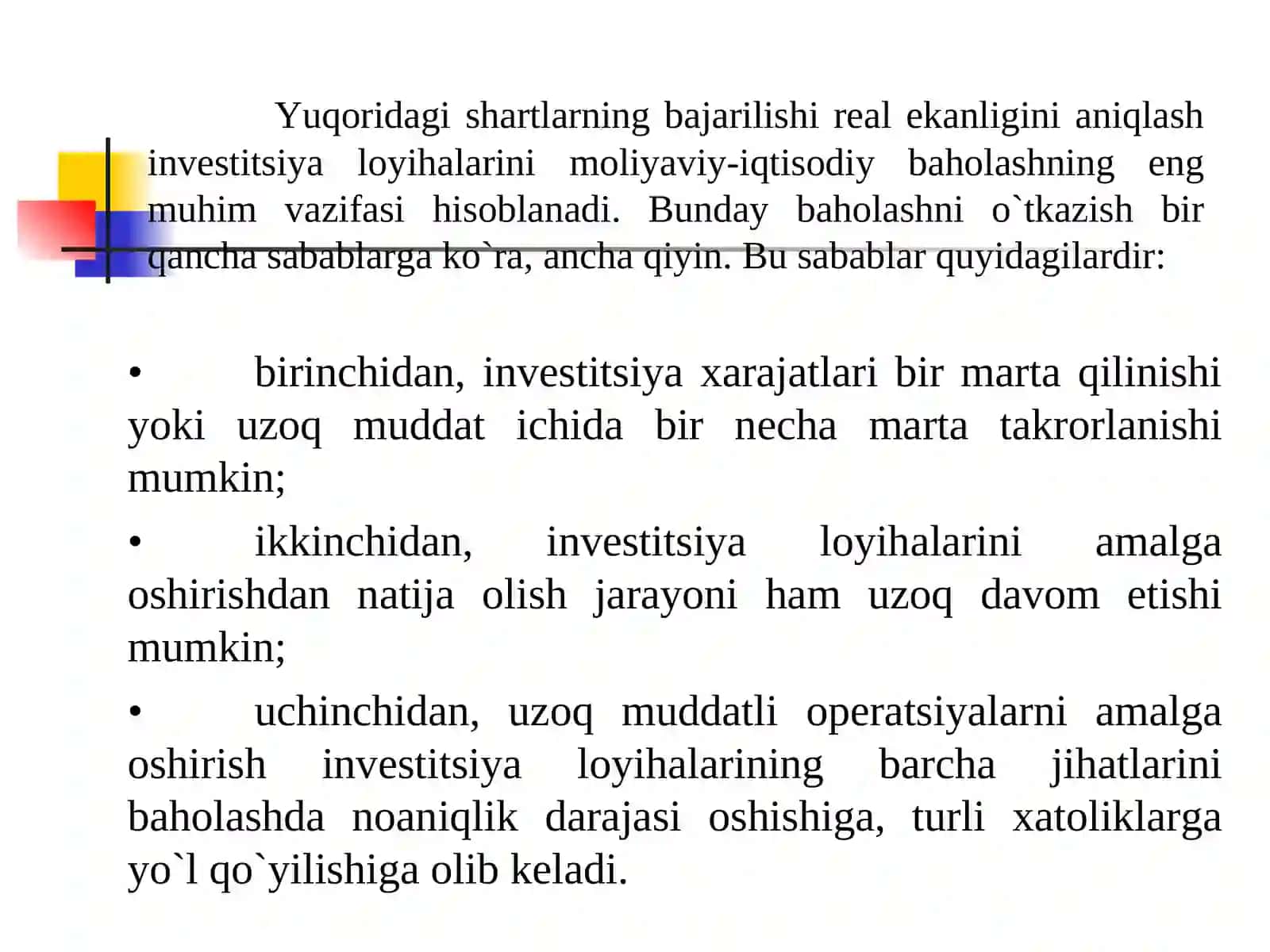 INVESTITSIYA LOYIHALARINI MOLIYAVIY-IQTISODIY BAHOLASHNING USLUBIY ASOSLARI 3