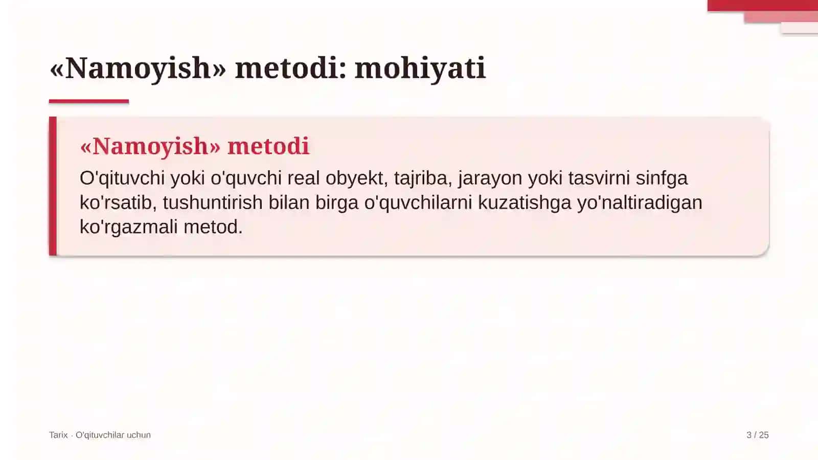tarix darslarida namoyish metodidan foydalanish 2541 3