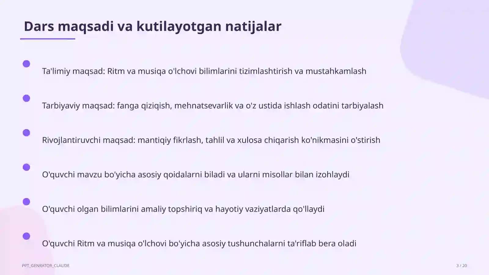 Ritm va musiqa o'lchovi (3-sinf) 1