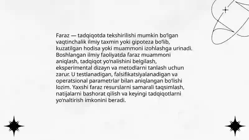 Boshlangan ilmiy faoliyatdagi farazlarni berish tartibi 3