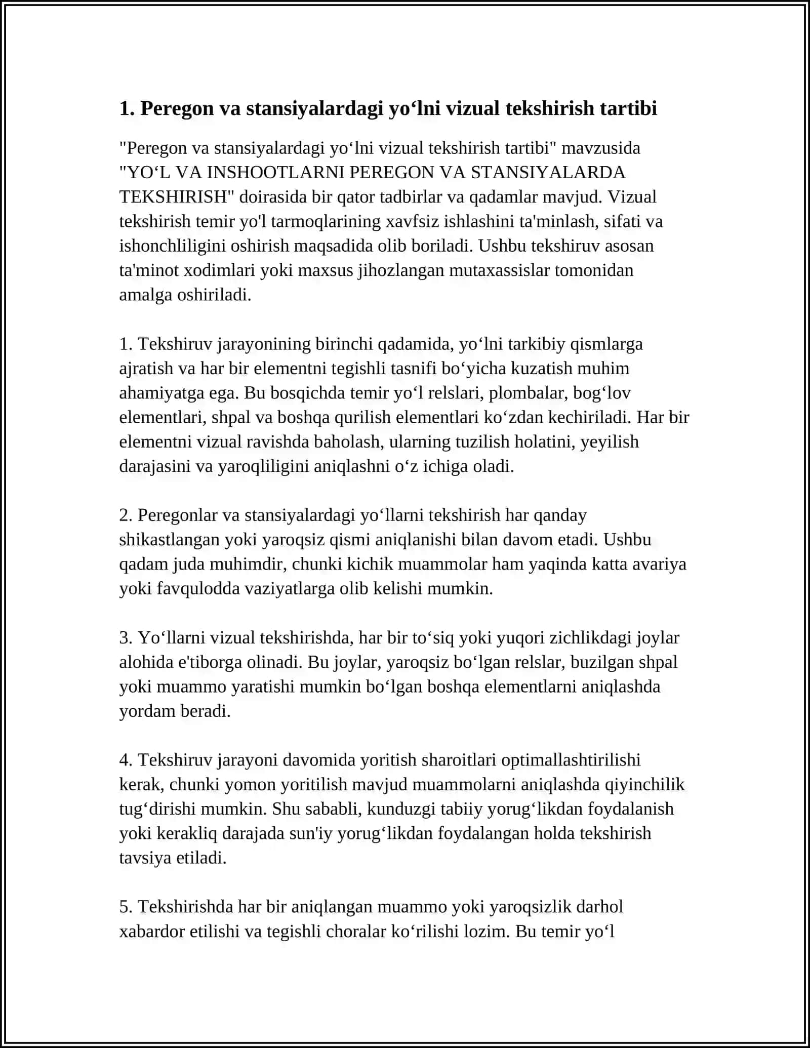 YOʻL VA INSHOOTLARNI PEREGON VA STANSIYALARDA TEKSHIRISH 3