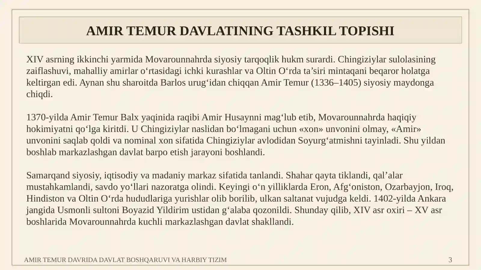 AMIR TEMUR DAVRIDA DAVLAT BOSHQARUVI VA HARBIY TIZIM 3