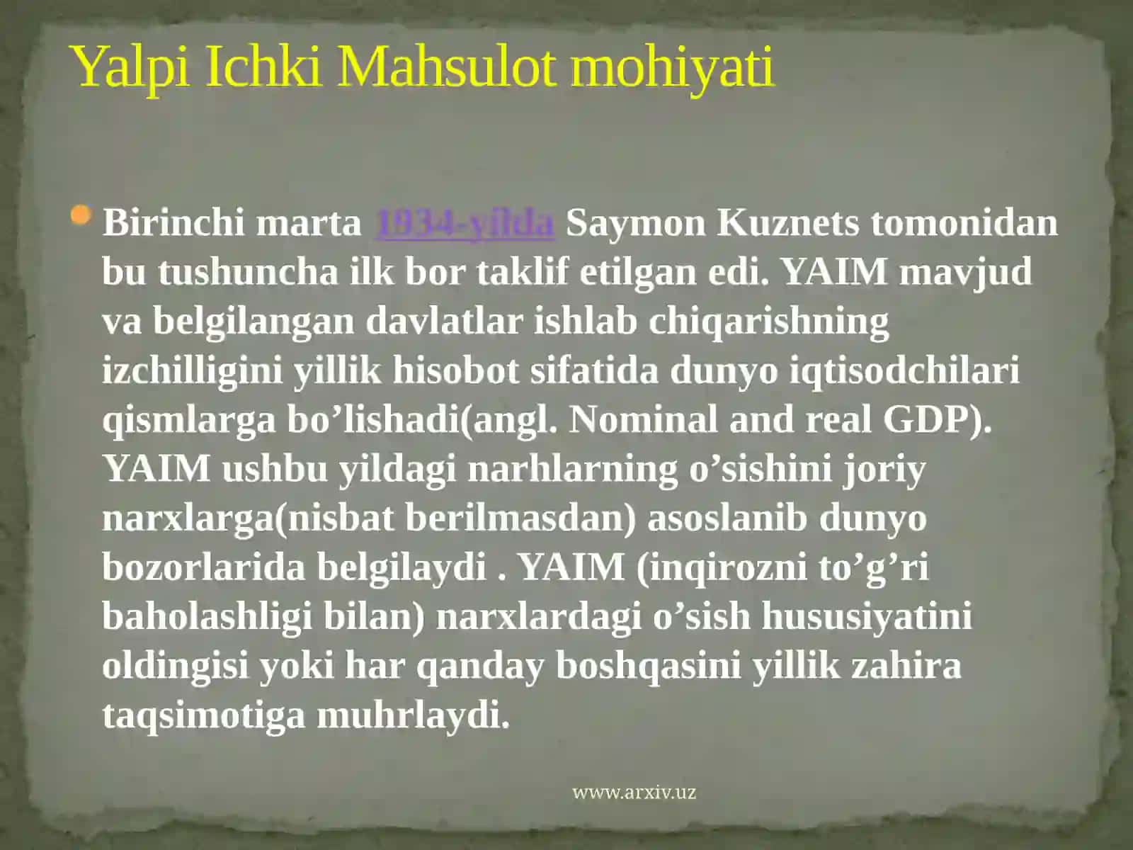 Yalpiich kimahsulotlar statistikasining xajmi hisoblash usullari 3