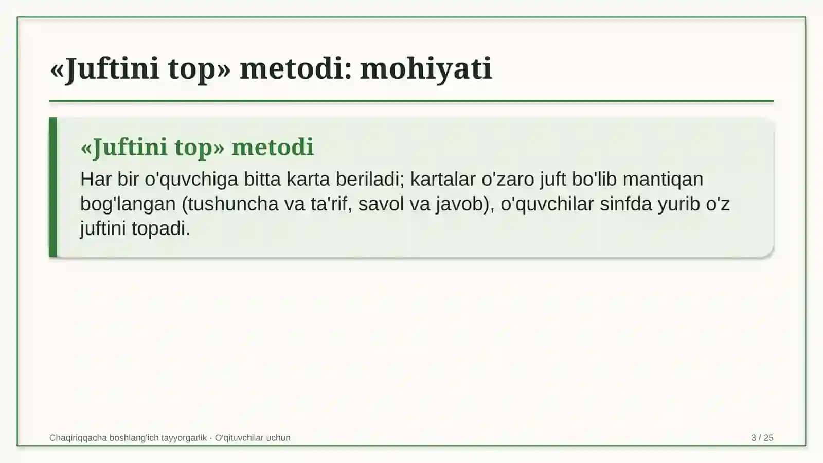 chaqiriqqacha boshlang'ich tayyorgarlik darslarida juftini top metodidan foydalanish 1138 3