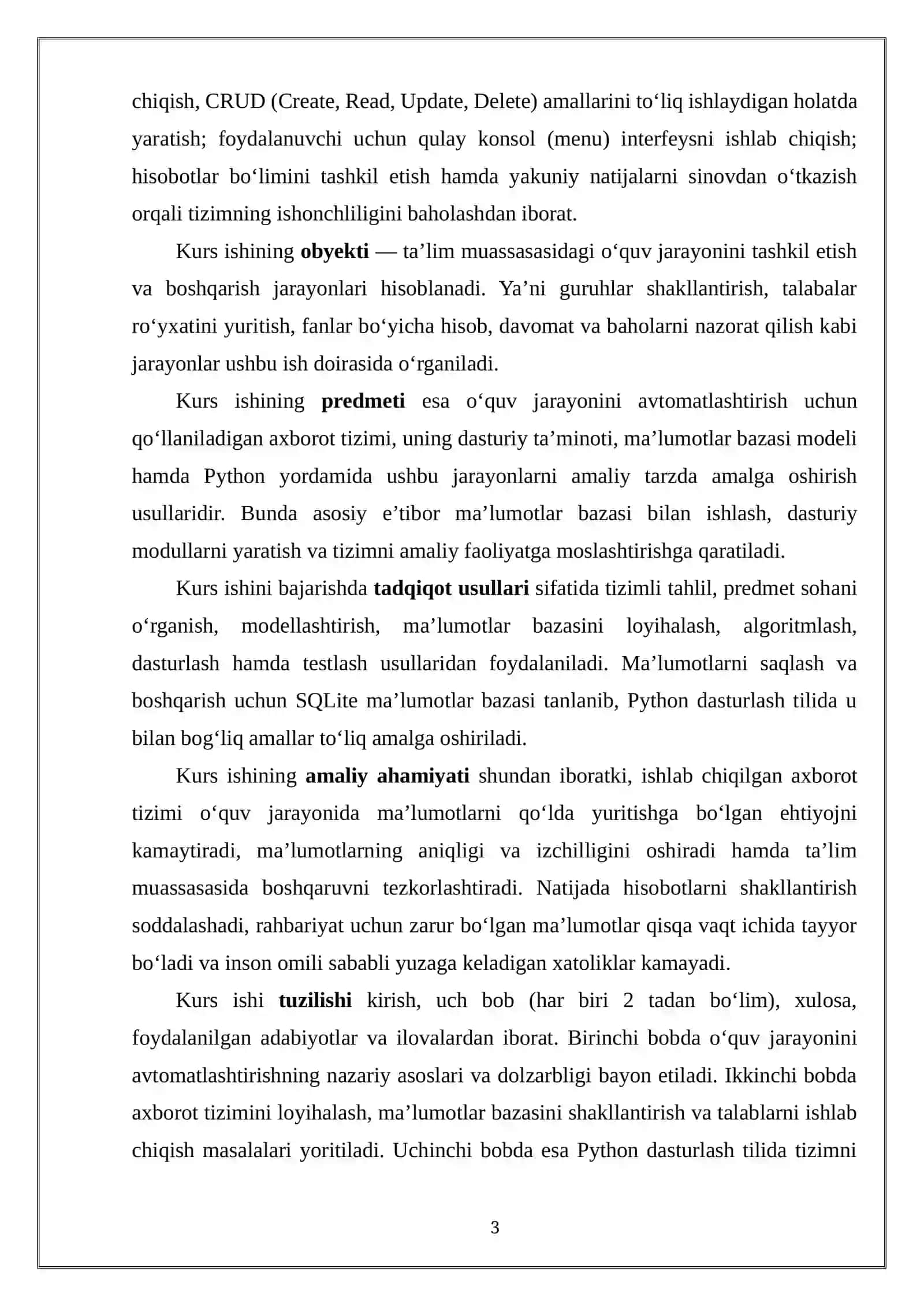 O‘QUV JARAYONINI TASHKIL ETISHNING AXBOROT TIZIMINI ISHLAB CHIQISH 3