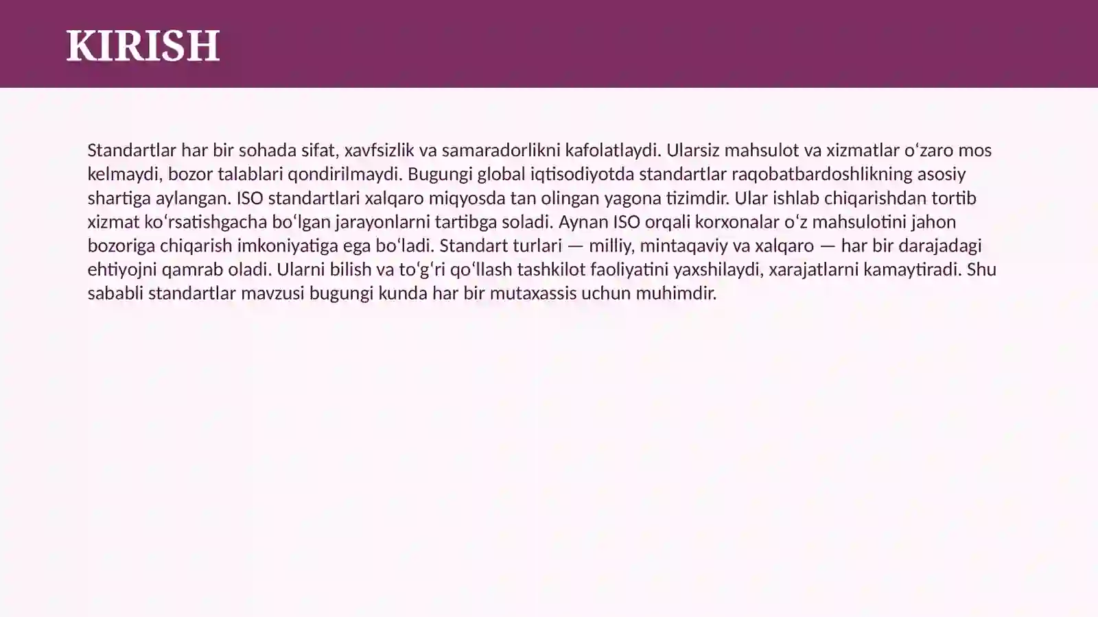 STANDART VA ULARNING TURLARI ISO 3