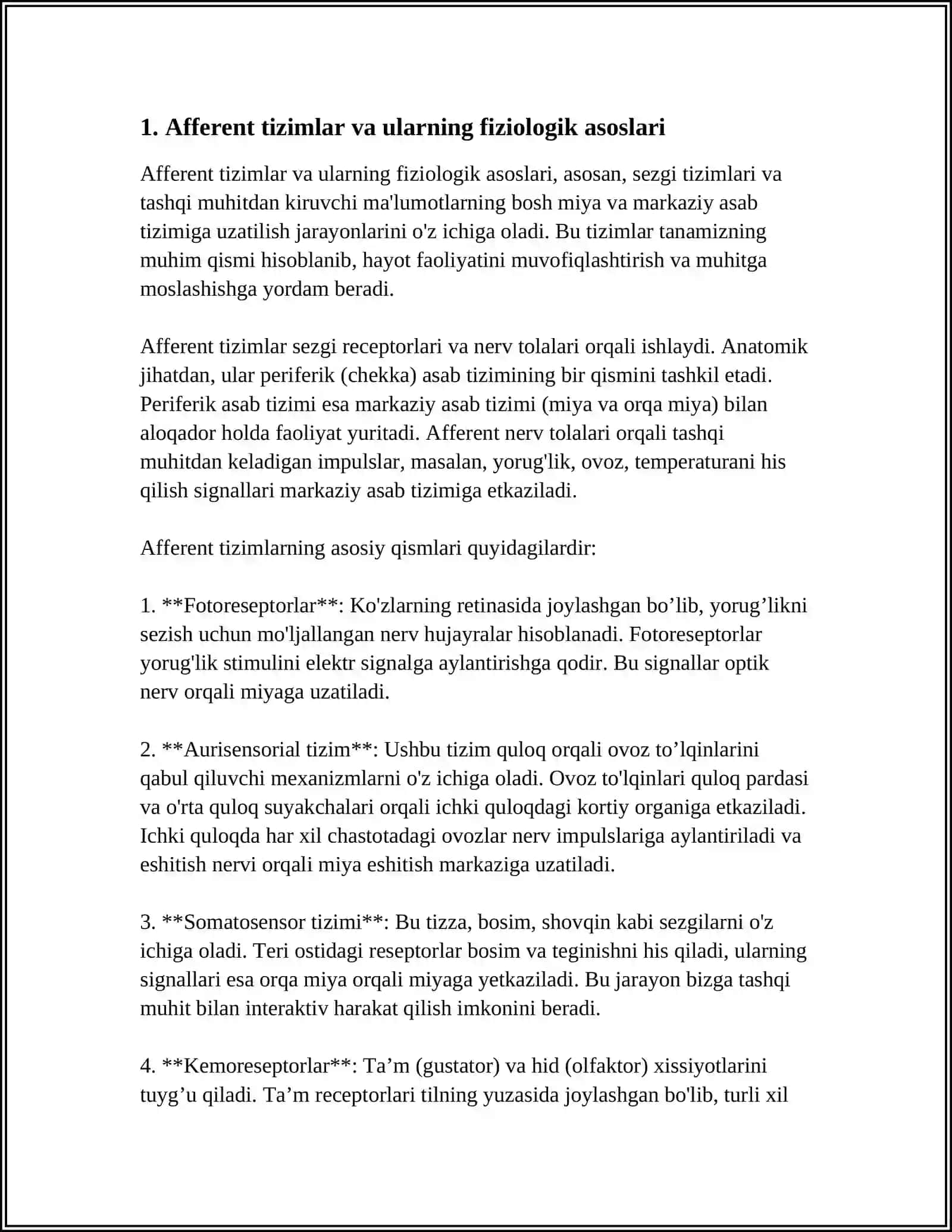 AFFERENT TIZIMLAR ROLI (A. BARNSHTEYN INSONNING PSIXIK JARAYONLARI VA MIYA 3