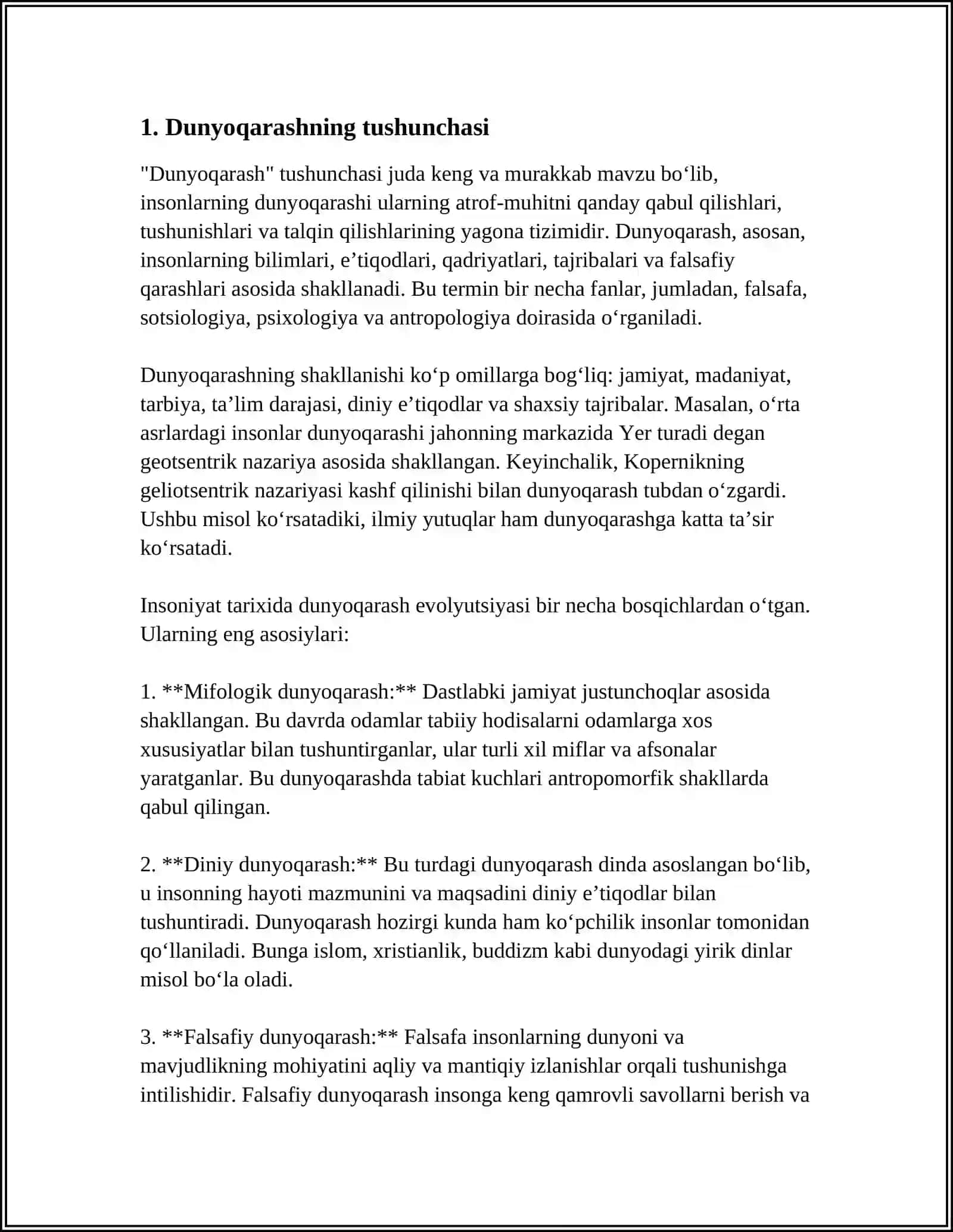 Dunyo Qarashning Mohiyati va Tuzilishi va Asosiy Funksiyalari 3