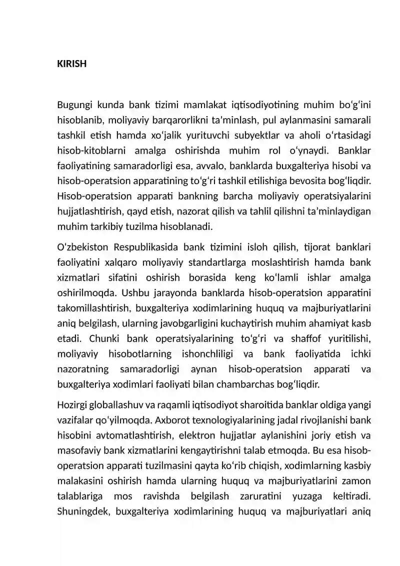 Banklarda hisob-operatsion apparatining tuzilishi va buxgalteriya xodimlarining huquq hamda majburiyatlari. 3