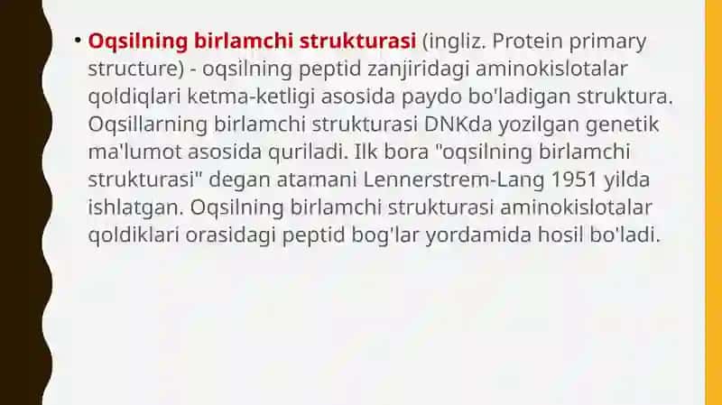 Oqsillarning tuzilishi, xossalari va biologik vazifalari 3