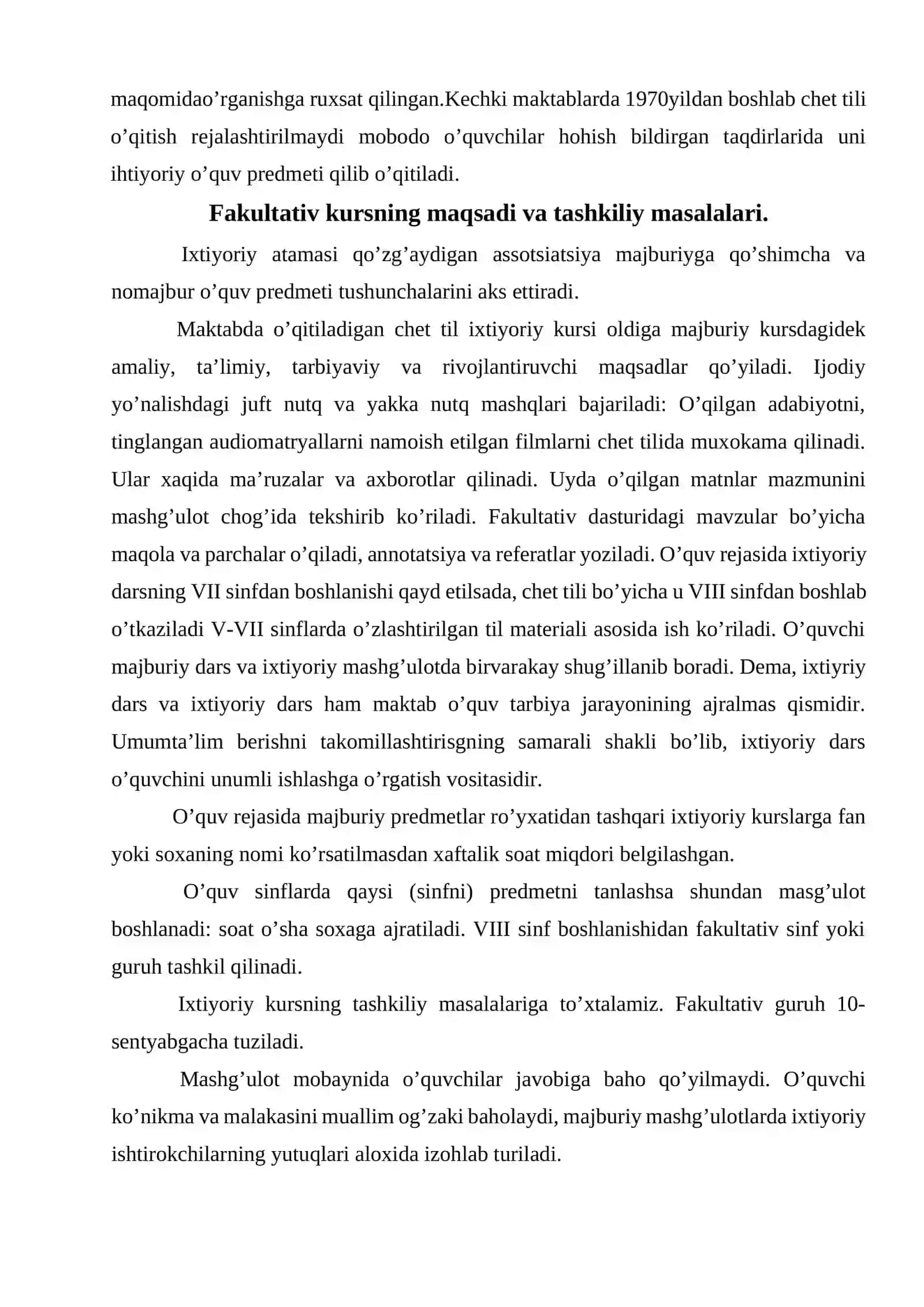 Og’zaki nutq va o’qishni chuqurroq o’rganish fakultativ kursi 3