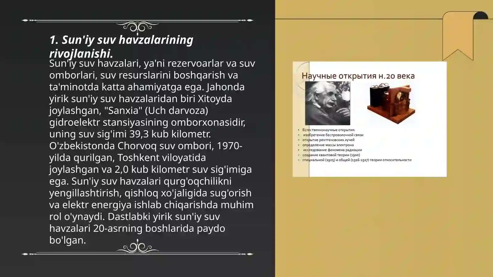 Sun'iy suv havzalarining paydo boʻlish tarixi va ularning biosferadagi ahamiyati (Shomurodova Gulchiroy) 3