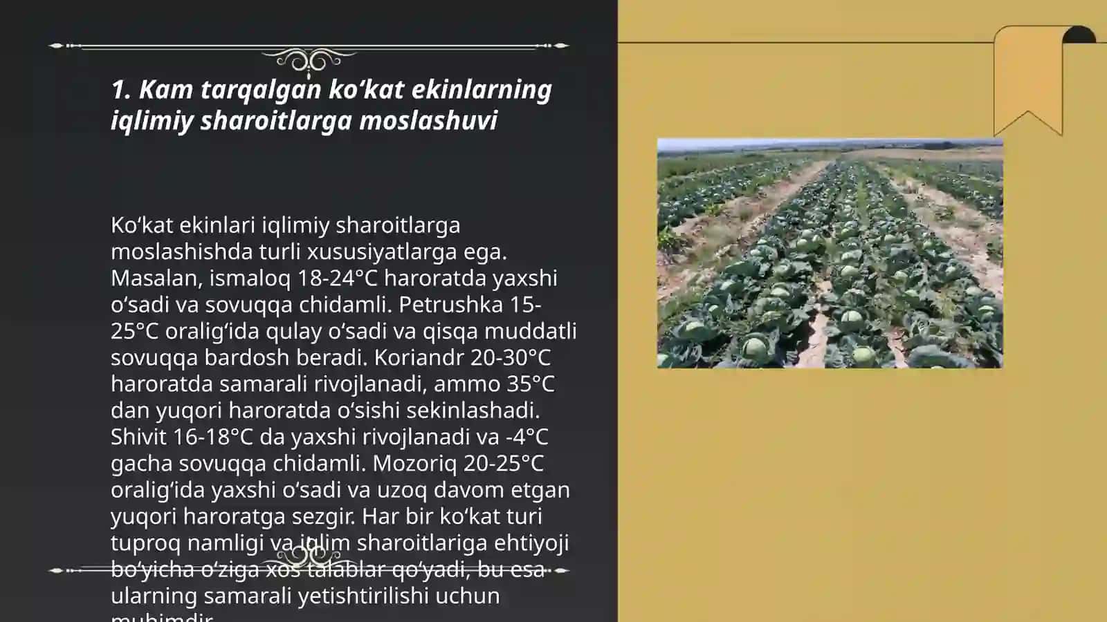 Kam tarqalgan koʻkat va dukkakli sabzavot ekinlarining tashqi muhit omillariga munosabatlari 3