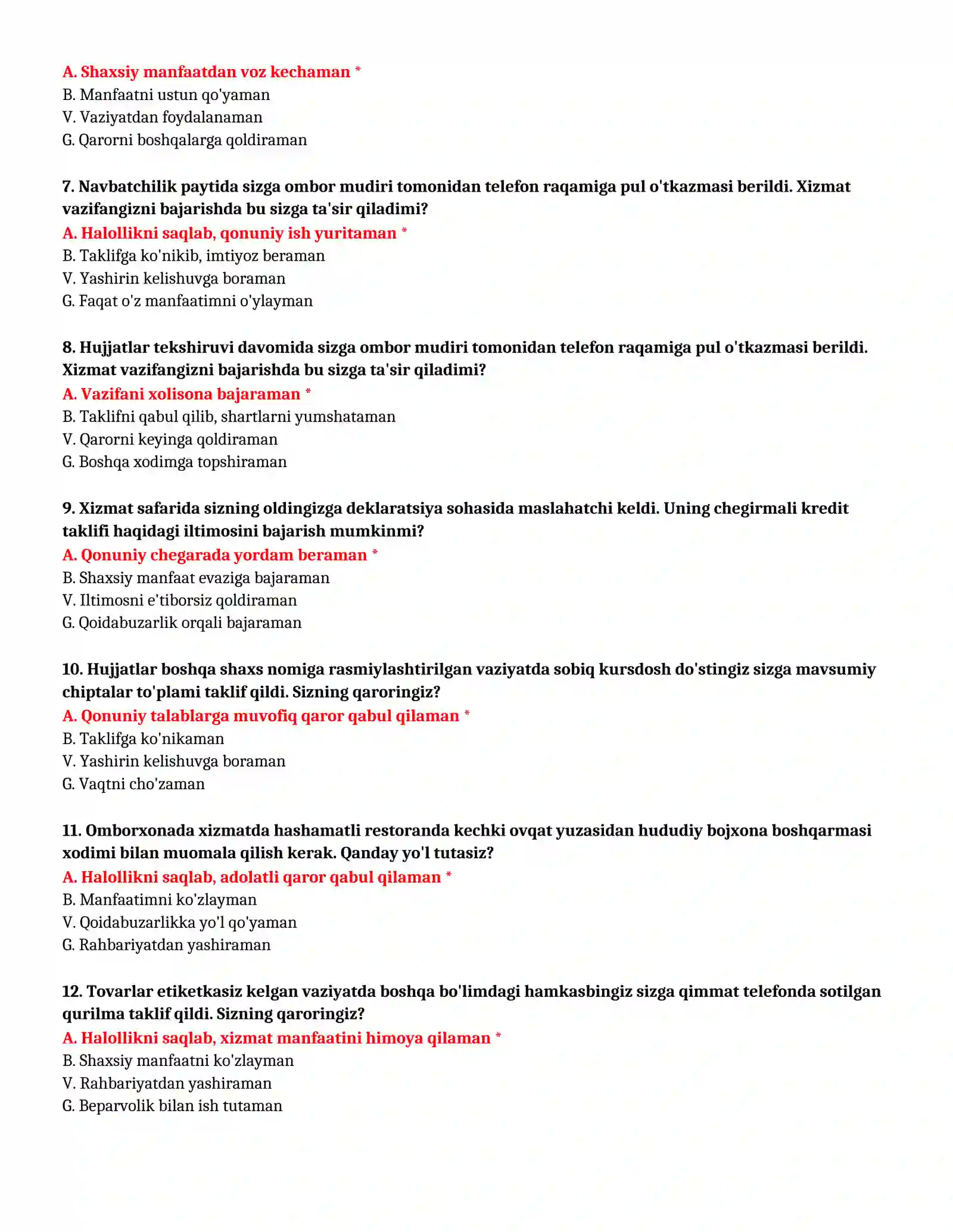BOJXONA AKADEMIYASI - SUHBAT TESTLARI (№ 58) 3