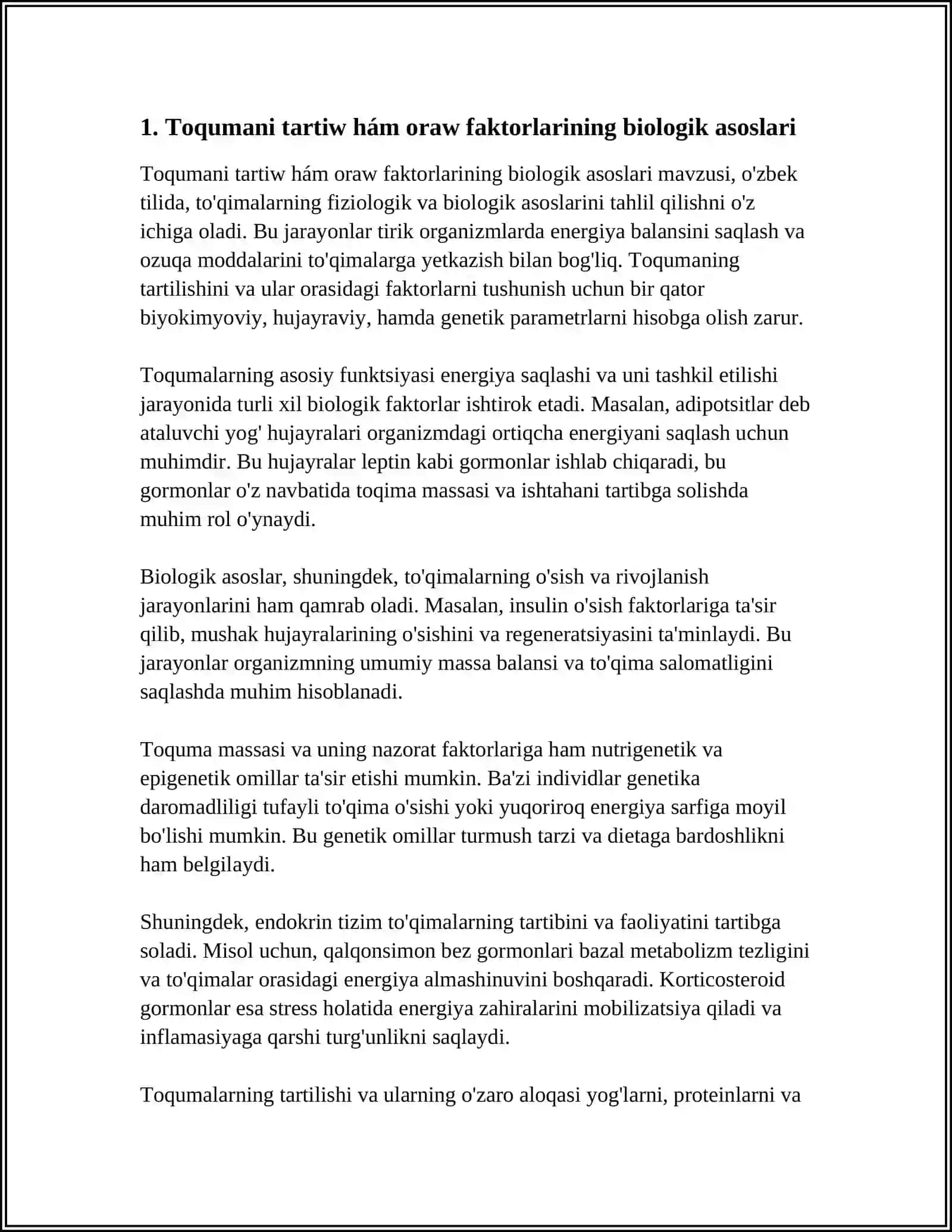 TOQUMANI TARTIW HÁM ORAW FAKTORLARI, OLARDI RETLEW HÁM ORNATIW 3