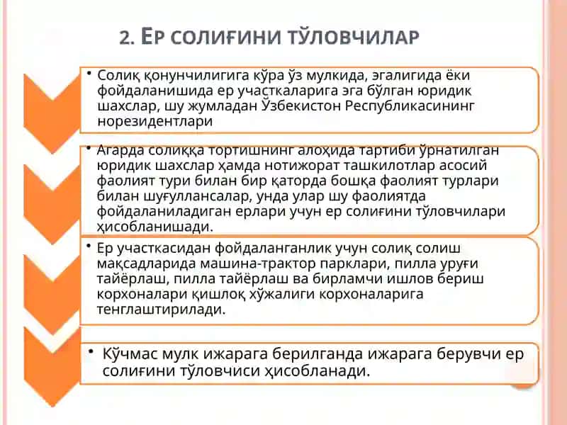 Ер солиғининг ҳуқуқий асослари, иқтисодий моҳияти 3