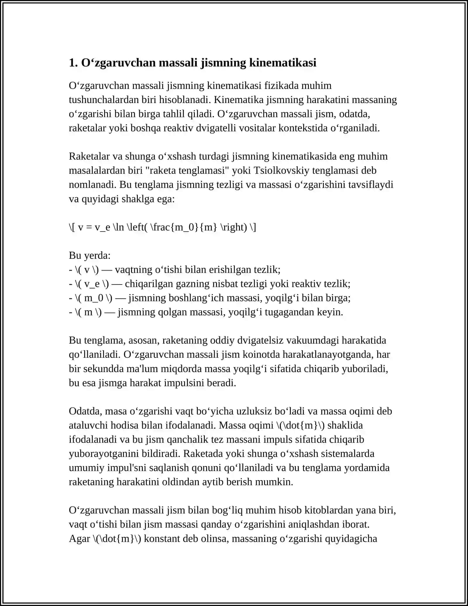 OʻZGARUVCHAN MASSALI JISMNING HARAKATI 3
