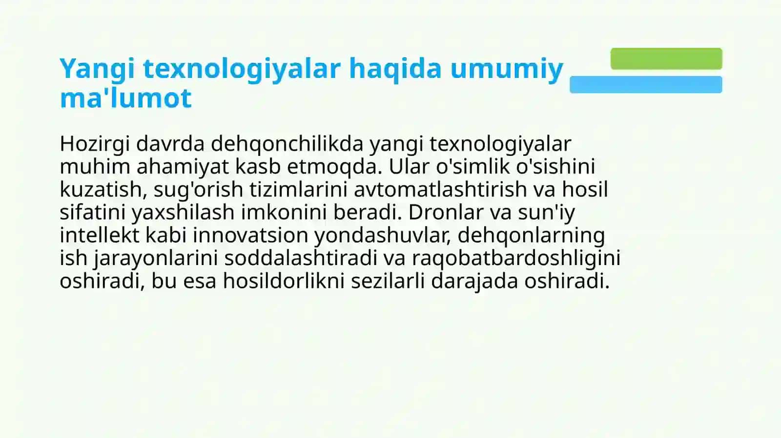Dehqonchilikda qoʻllanishga tadbiq qilingan yangi texnologiyalar 3