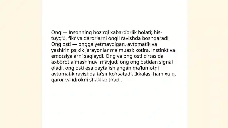 Ong va ong osti kontsepsiyalari. Ongning xossalari 3
