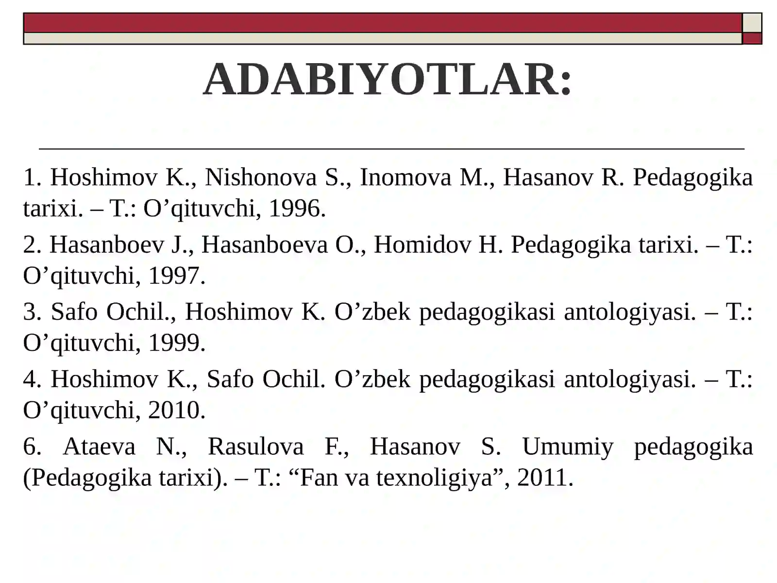 VIIasrdan XIX asrning birinchi yarmigacha o'rta osiyodagi maktablarda tarbiya va pedagogika fikrlar.ppt 3