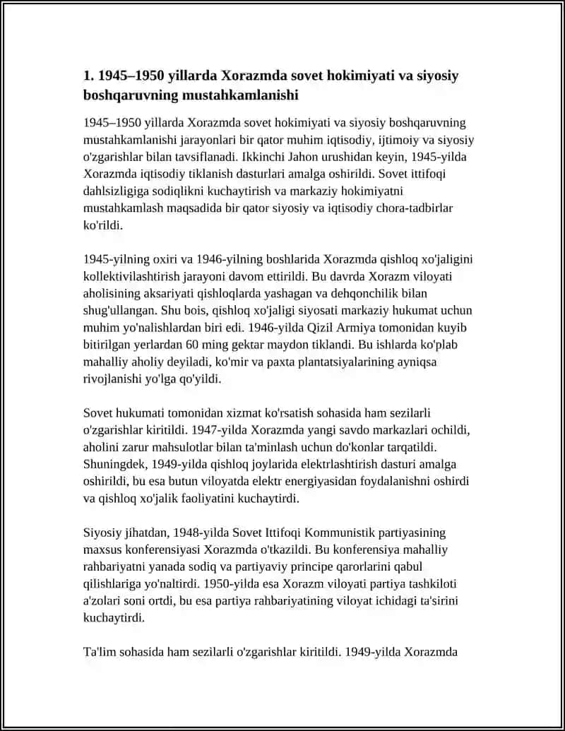 1945 1950 Yillarda Xorazmda Siyosiy Ijtimoii-Iqtisodiy Jarayonlar 3