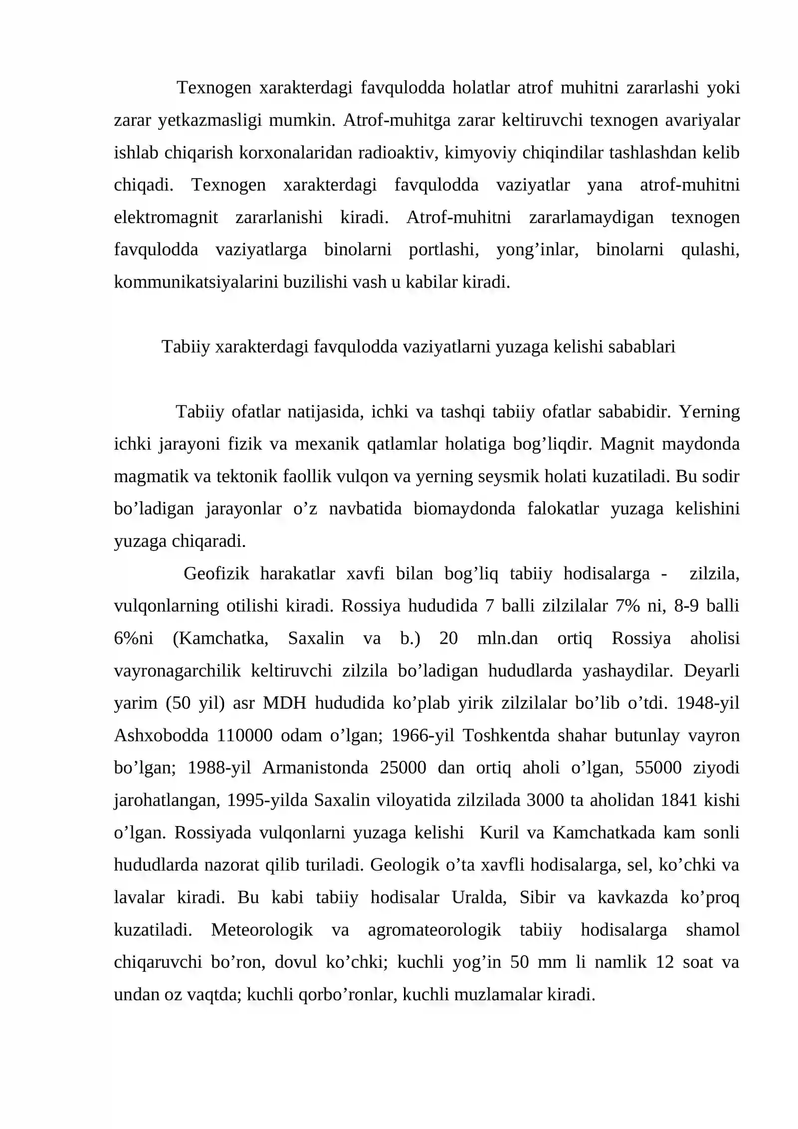Yuzaga kelishi mumkin bo’lgan favqulodda vaziyatlar tasnifi 3