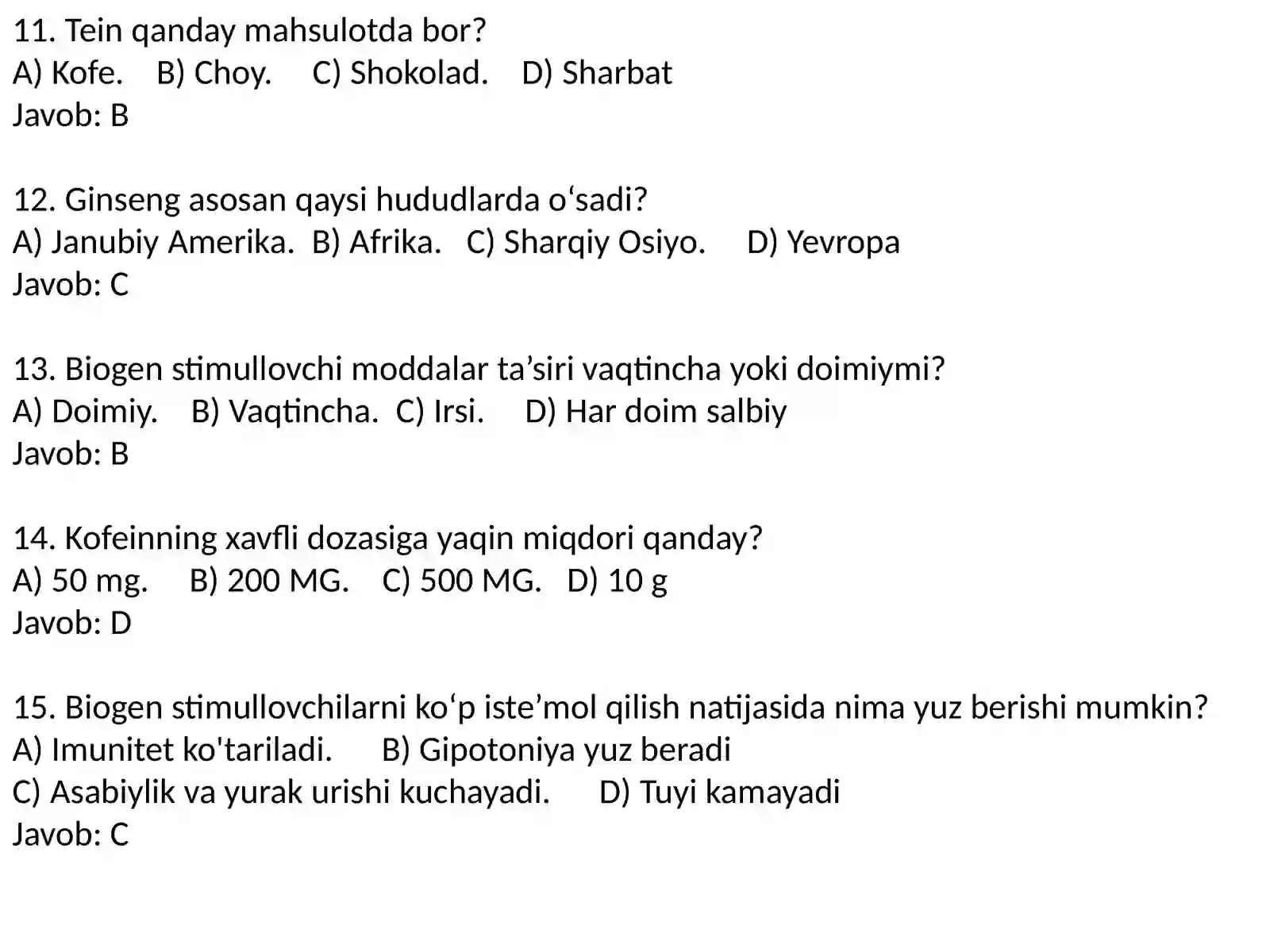 dorivor o'simliklar haqida test 3