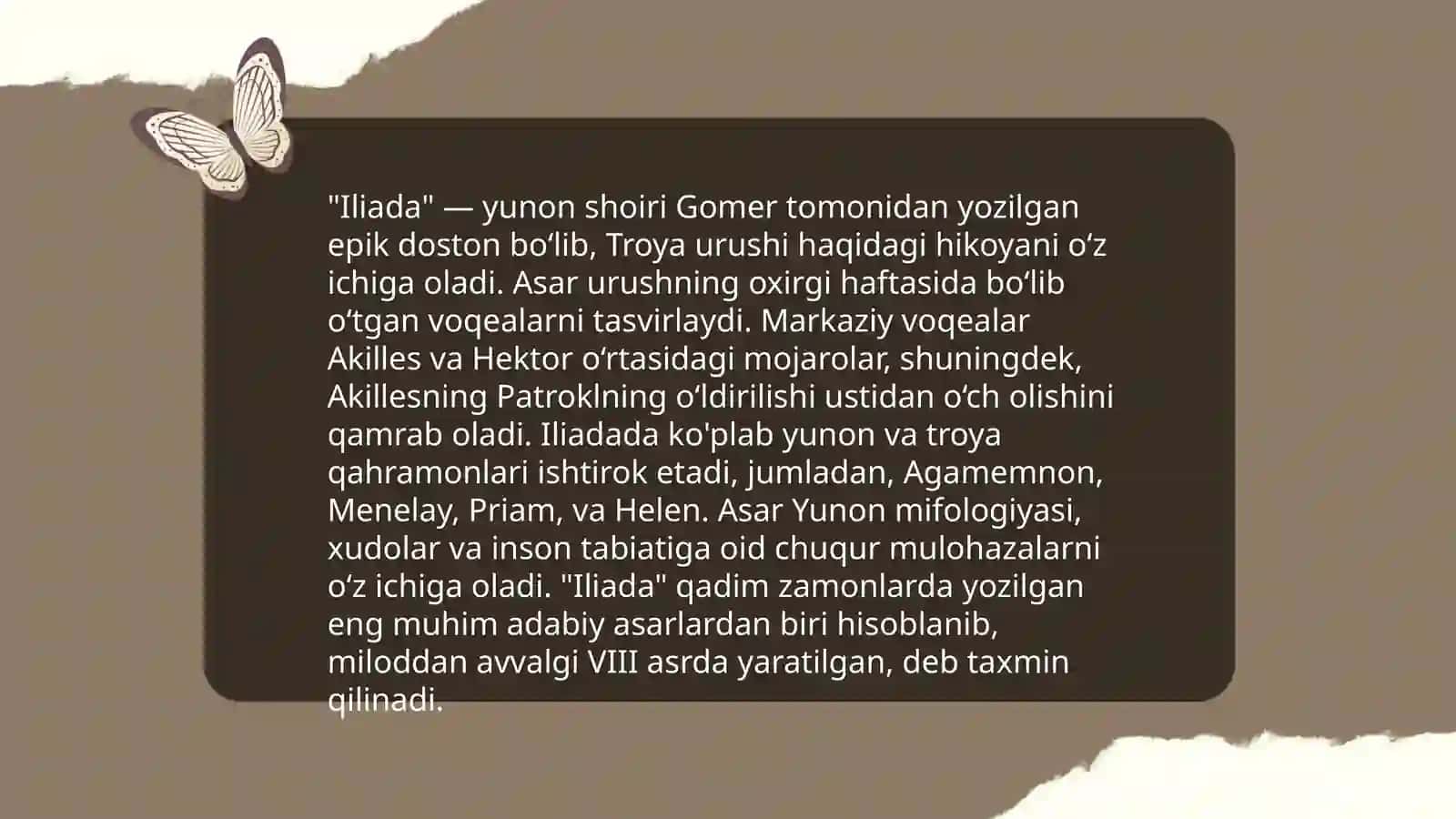 Jaxon adabiyoti iliada va odessiya asari tahlili 3