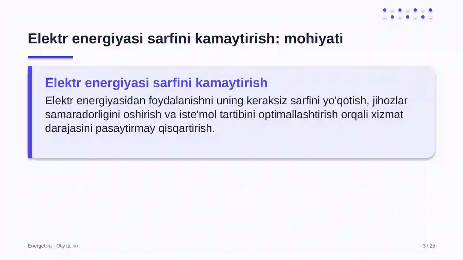 ehtiyot qismlar do'konlarida elektr energiyasi sarfini kamaytirish 6853 3