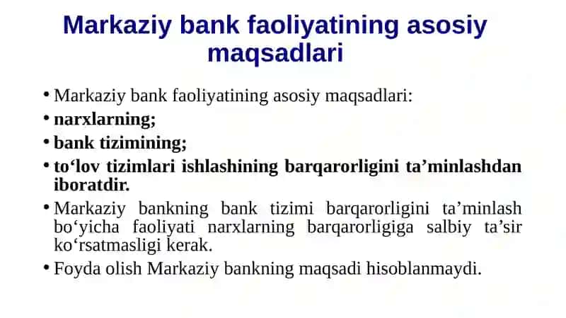 Markaziybank faoliyatining asosiy maqsadlari 3