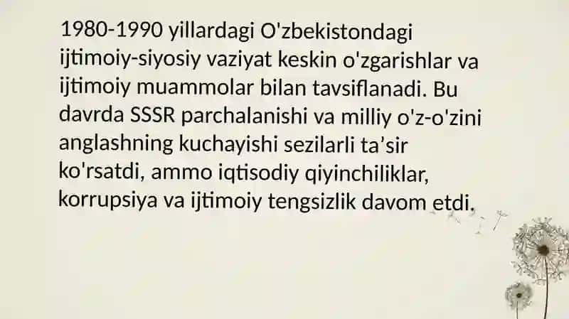 O'zbekistonda 80-90 yillardagi ijtimoiy - siyosiy vaziyat: Paxta yakka hokimligi Va qatag'onliklar 3